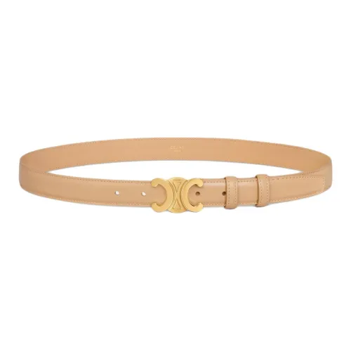 CELINE Calfskin Leather Belts Women's Beige 2.5CM