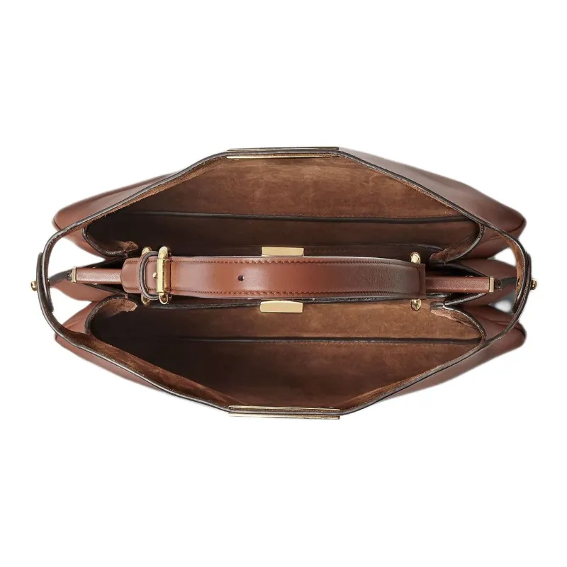 FENDI Peekaboo Calfskin Shoulder Bag Medium Size Women's Brown-4