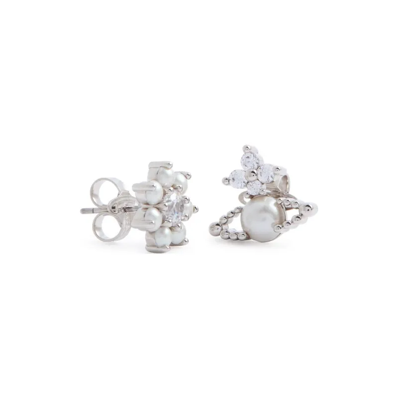 Vivienne Westwood Artificial Pearl Crystal Stud Earrings Women's White-1
