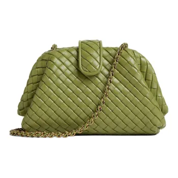 Bottega Veneta Lauren 1980 Sheepskin Clutch Shoulder Bag Small Size Women's Matcha