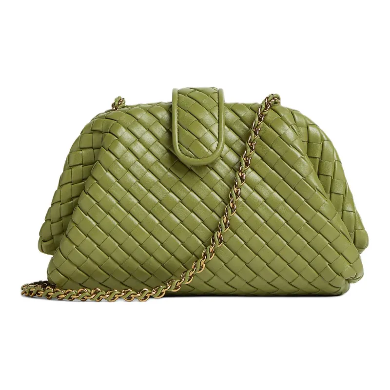 Bottega Veneta Lauren 1980 Sheepskin Clutch Shoulder Bag Trumpets Women's Matcha-0