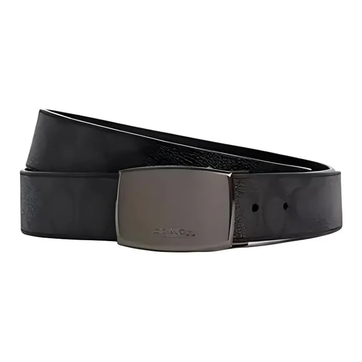 COACH Coated Canvas Calfskin Leather Belts Men's Black Width 3.8CM-0