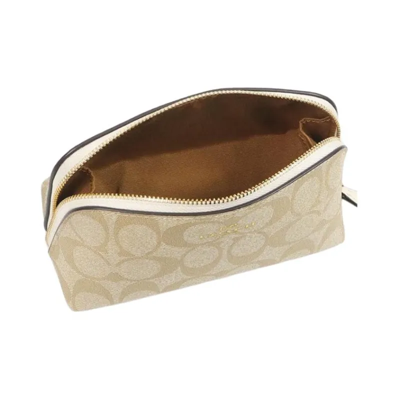 COACH Canvas Clutch Makeup Bag Women's Light Khaki-1