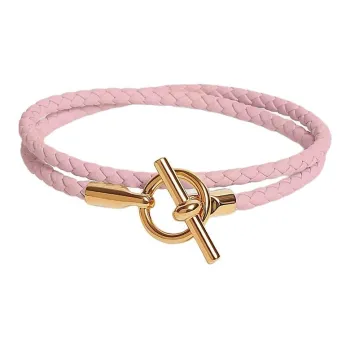 HERMES Gold Plated, Calfskin Bracelets Women's Rose Cherry Blossom