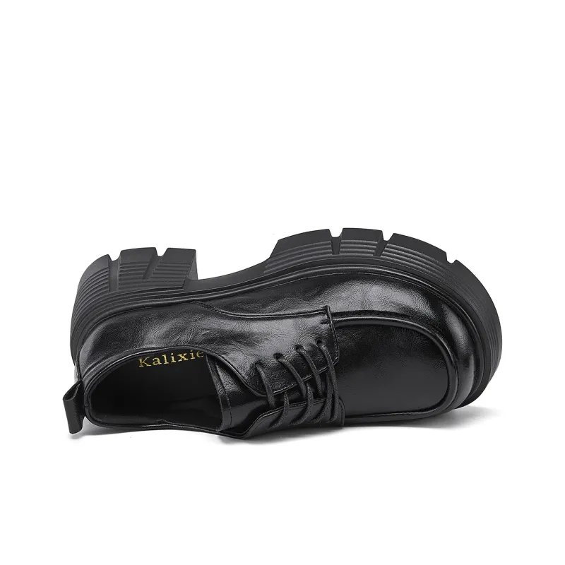 La Chapelle 6.5cm Platform Height Increasing British Style Small Leather Shoes Casual Single Shoes Women's Black-4