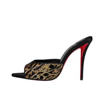 Christian Louboutin Miss Z Ocelot 100mm Mule Black Multicolor Embroidered Crepe Satin Women's