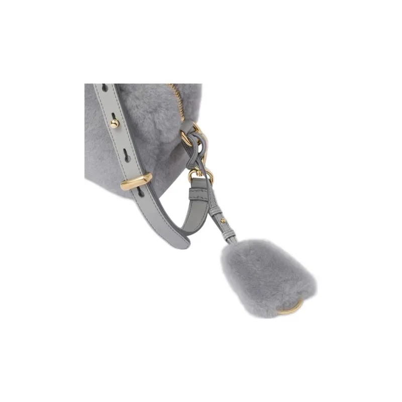 PRADA Shearling Crossbody Bag Shoulder Bag Small Size Women's Cornflower Blue-3