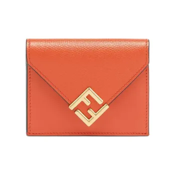 FENDI FF Diamonds Series Calfskin Wallet Medium Size Women's Orange
