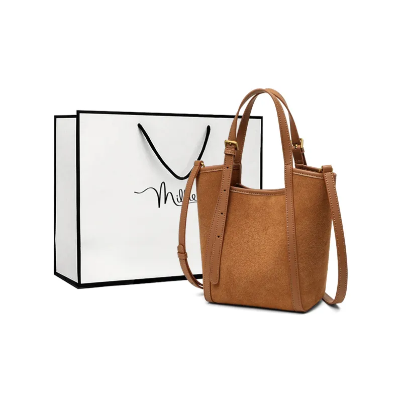 MILLIE'S Cow Leather Basket Bag, Bucket Bag, Shoulder Bag, Crossbody Bag, Handbag Regular Women's Coffee/Gold Brown-6