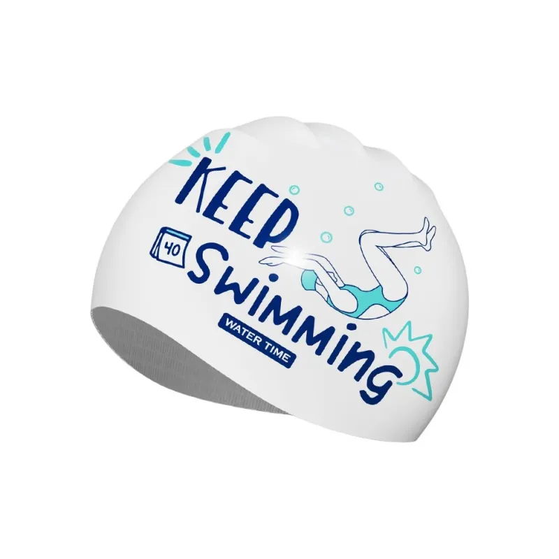 Watertime Swimming Caps Silicone/Silicone Swim Women's White Blue-0
