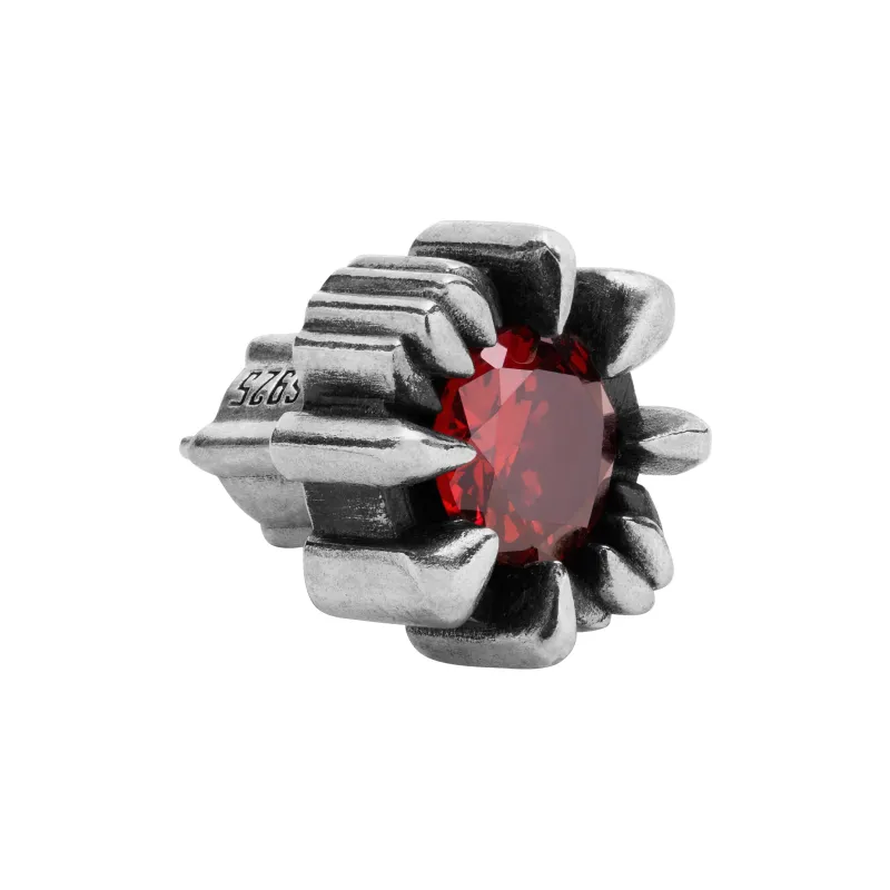 ROCK&RIDE 925 Sterling Silver With Garnet Red Zircon Inlay Stud Earrings Unisex-1