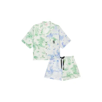 Victoria's Secret Pajama Set Women's Blue Green Multicolor Print