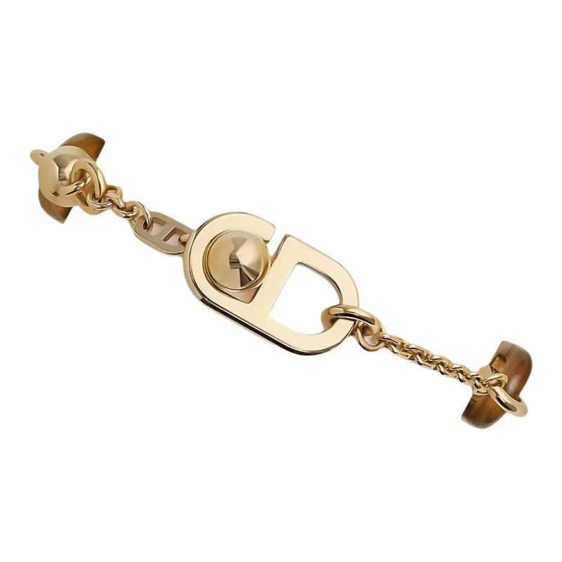 HERMES Cornered Metal Shell Pearl Bracelets Women's Brown-1