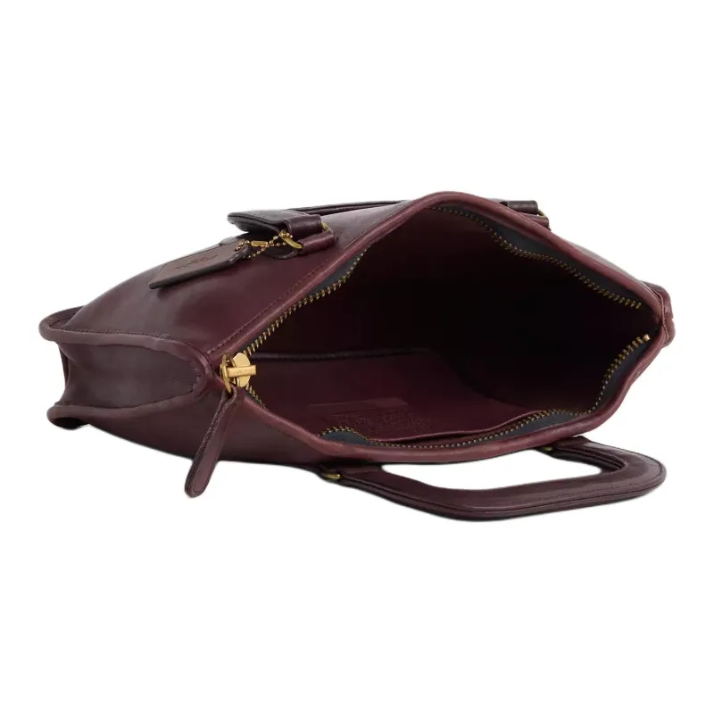 COACH Glove Leather Handbag Large Size Women's Brass & Burgundy Red-2