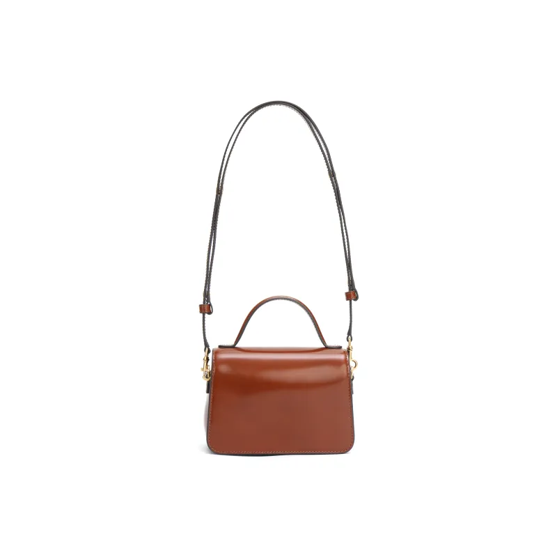 TORY BURCH Robinson Spazzolato Small Top Handle Dark Sienna-2