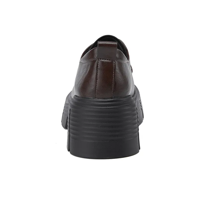 La Chapelle British Style 6.5cm Height Increasing Small Leather Shoes Casual Single Shoes Women's Angora Red-5