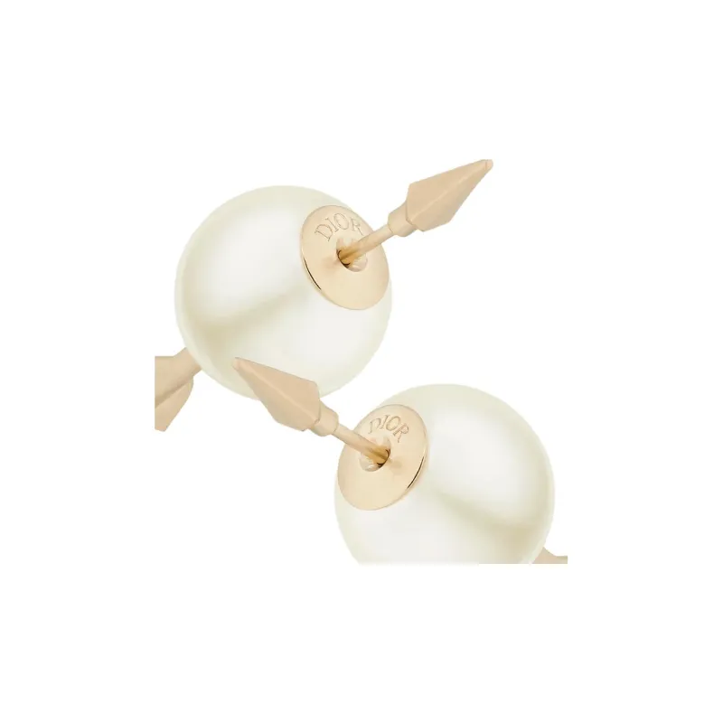 DIOR Metal Resin Bead Earrings Unisex Gold-2