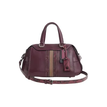 COACH Ace Glove Leather Shoulder Bag Crossbody Bag Handbag Large Size Women's Silver & Burgundy Red