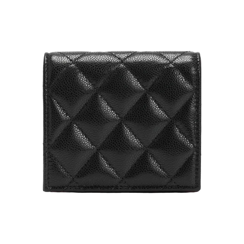 CHANEL Leather Wallet Mini Women's Black-2