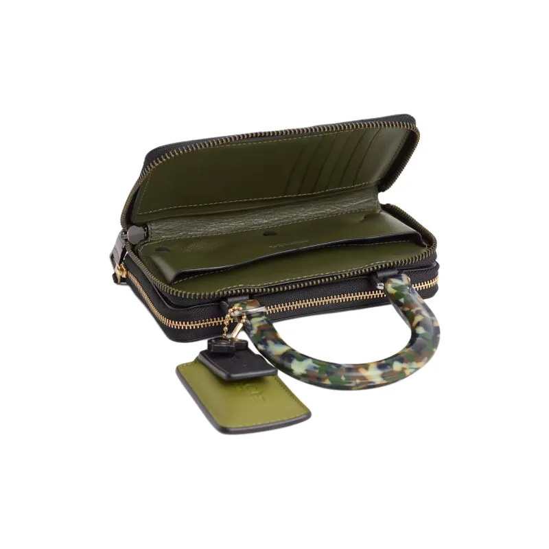 COACH Leather Shoulder Bag Crossbody Bag Handbag Small Size Women's Black & Forest Green-2
