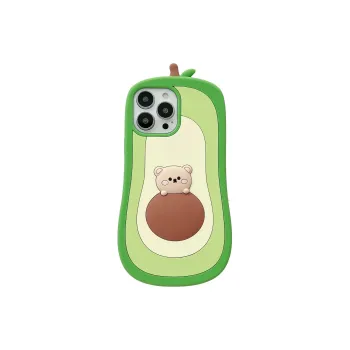 Beams Silicone Material Plush Bear Avocado Phone Cases Compatible With 14 Pro Max/13 Pro