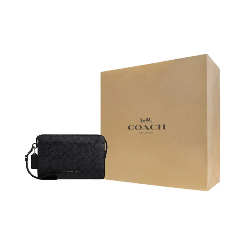 COACH Artificial Leather Clutch Medium Size Men's Charcoal Black & Black-5