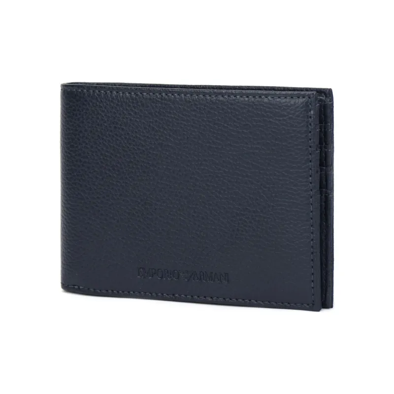 EMPORIO ARMANI Leather 3 in 1, Wallet, Keychain, Key Pouch Men's Navy Blue-1