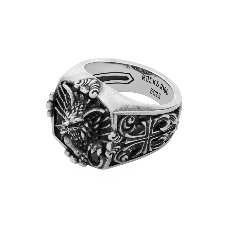 ROCK&RIDE 925 Silver Inlaid With Black Spinel Rings Men's-1