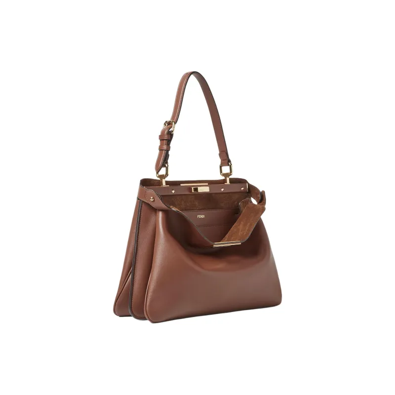 FENDI Peekaboo Calfskin Shoulder Bag Medium Size Women's Brown-3