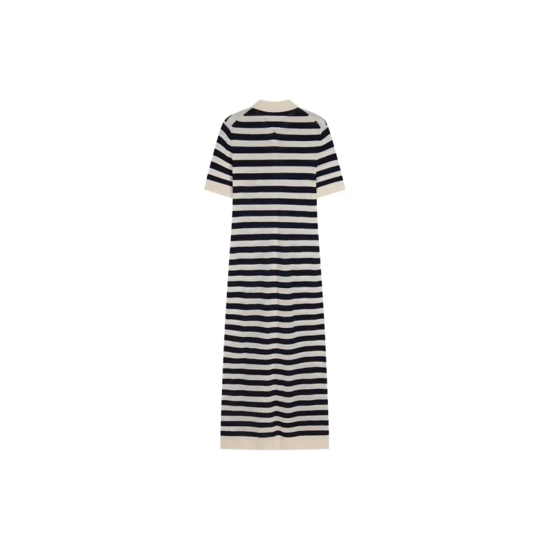 Tommy Hilfiger Short Sleeved Dress Women's Beige White Navy Blue Stripes-1