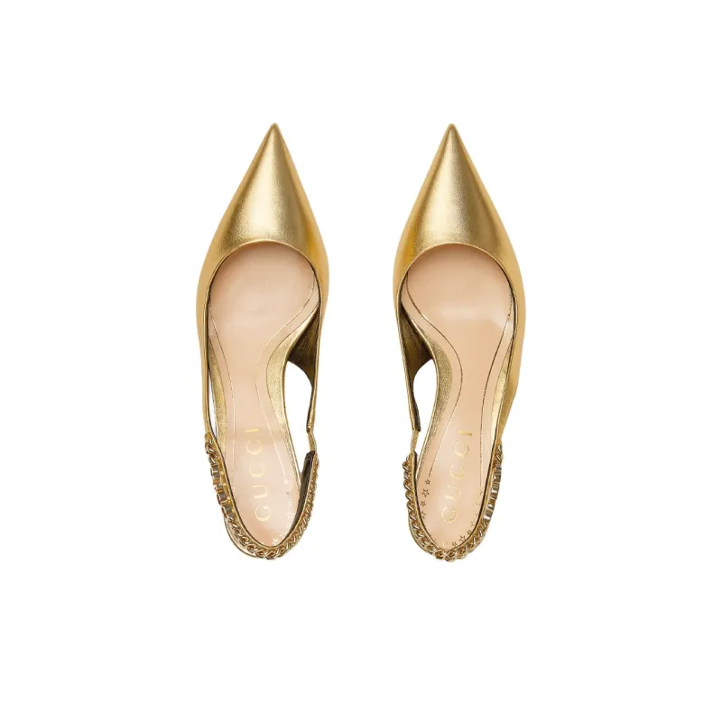 GUCCI Signoria Slim Heel High Heels 4.5cm Women's Gold-3