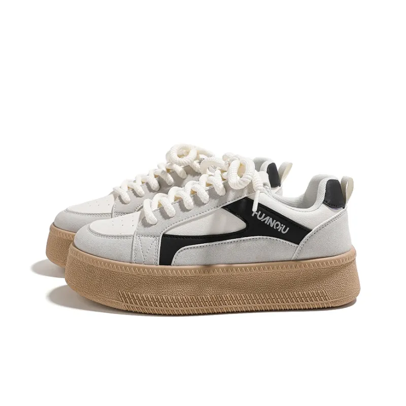 HUANQIU Wrapping, Wear Resistant And Non Slip Low Top Skateboard Shoes Women's Beige Black-2
