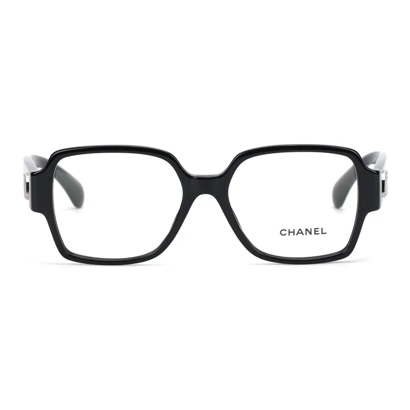 CHANEL Rectangle Plate Frame Square Eyeglass Frames Unisex Black-1