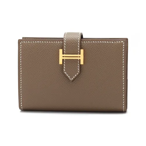 HERMES Bearn Epsom Calfskin Wallet Mini Women's 18 Etoupe Elephant Gray