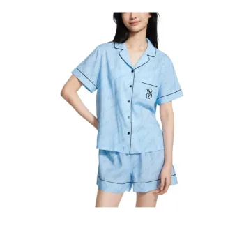 Victoria's Secret Pajama Set Women's Blue Logo Print