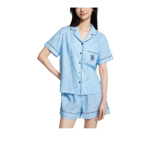 Victoria's Secret Pajama Set Women's Blue Logo Print