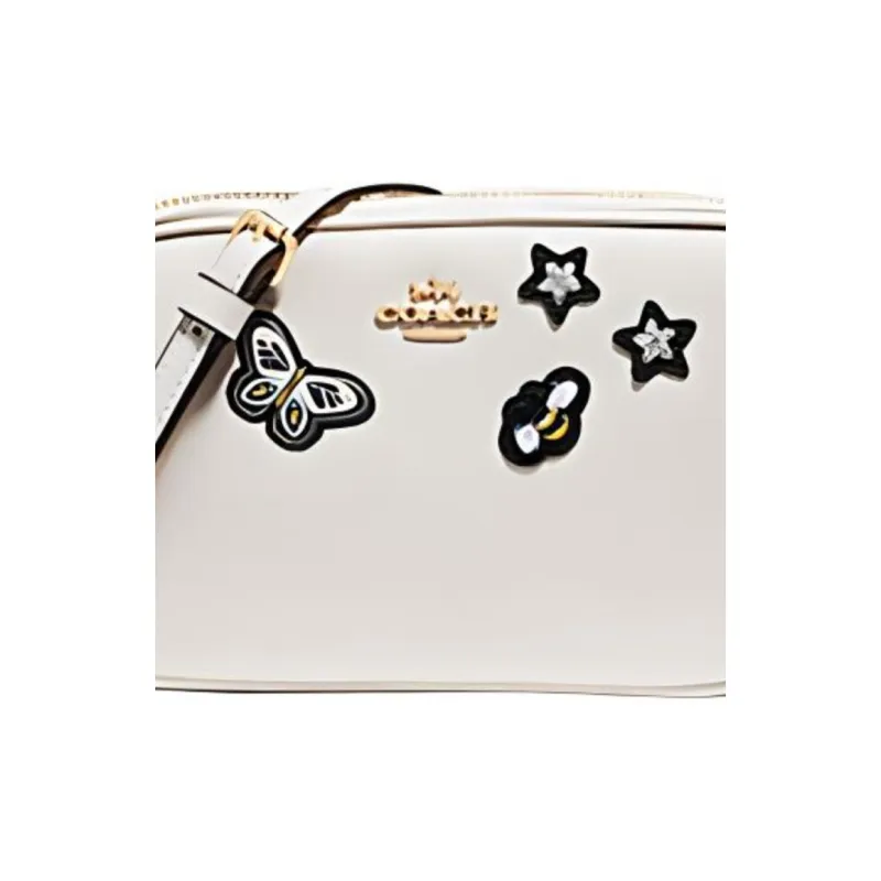 COACH Leather Patchwork Zip Closure Shoulder Bag, Crossbody Bag Trumpets Women's White-2