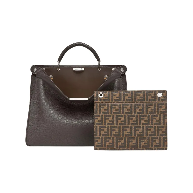 FENDI Peekaboo ISeeU Leather Shoulder Bag Crossbody Bag Handbag Medium Size Men's Brown-1