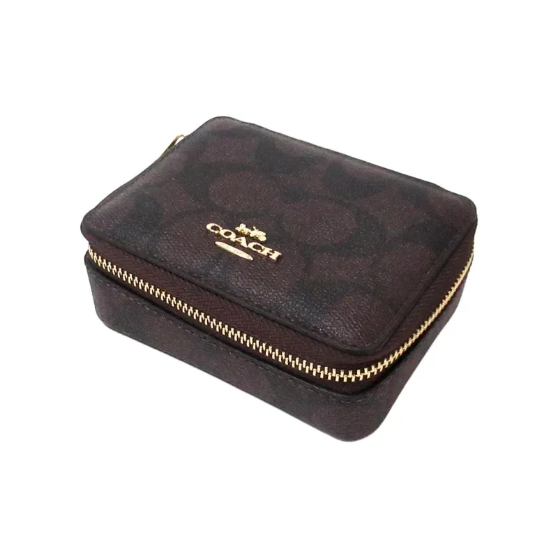 COACH Jewelry Bo Canvas With Leather Medicine Kit Travel Bag Mini Unisex Brown & Black-1