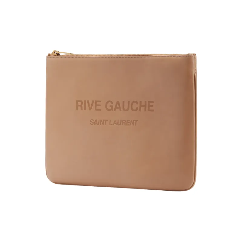 SAINT LAURENT Rive Gauche Calfskin Beach Bag Wrist Bag Clutch Men's Brown-1