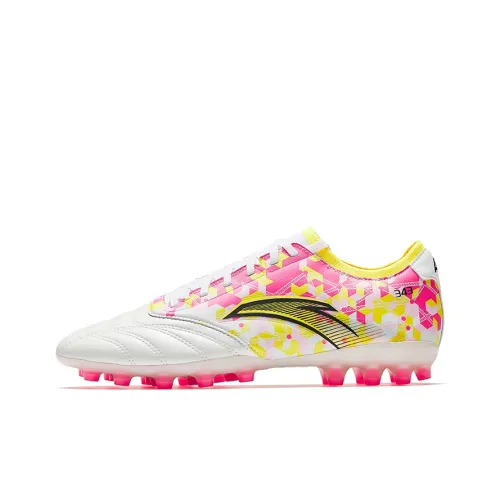 Anta MG Rubber Short Studs Abrasion-Resistant Slip-Resistant Soccer Shoes Men's White Pink Yellow