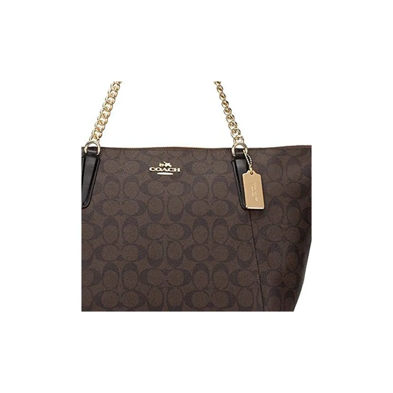 COACH Ava Canvas With Leather Croissant Bag Tote Bag Shopping Bag Handbag Shoulder Bag Women's Brown Black Monogram-3