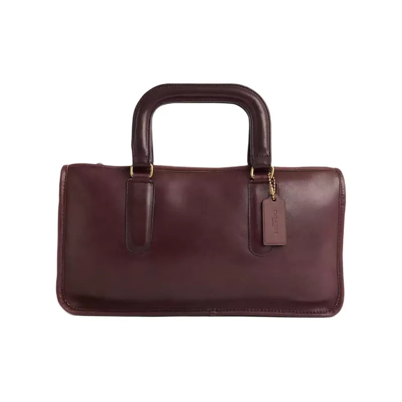 COACH Glove Leather Handbag Large Size Women's Brass & Burgundy Red-0