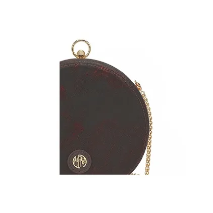 Ancient Yi Xi Mulberry Silk Round Bag Shoulder Bag Small Size Women's Dark Red Brown-4