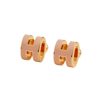 HERMES Metal Earrings Women's Rose Pink