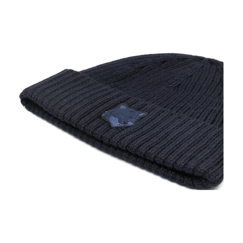 Maison Kitsune Bold Fox Head Patch Knitted Beanie-2