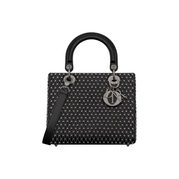 DIOR Lady Dior Calfskin Shoulder Bag, Handbag Medium Size Women's Black