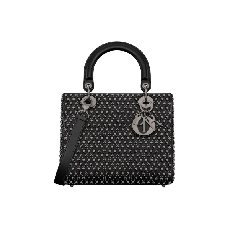 DIOR Lady Dior Calfskin Shoulder Bag, Handbag Medium Size Women's Black-0