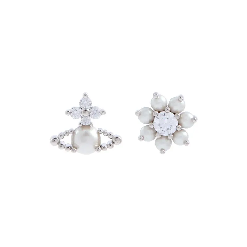 Vivienne Westwood Artificial Pearl Crystal Stud Earrings Women's White-0