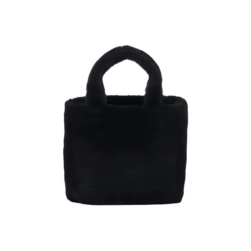 PRADA Shearling Plush Tote Bag, Shopping Bag, Shoulder Bag, Crossbody Bag, Handbag Women's Black/White-1
